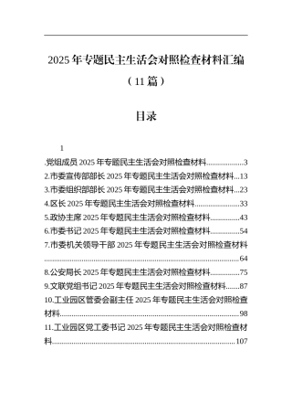 2025年专题民主生活会对照检查材料汇编（11篇）