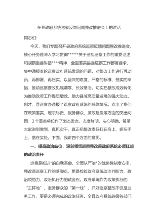 在县政府系统巡察反馈问题整改推进会上的讲话