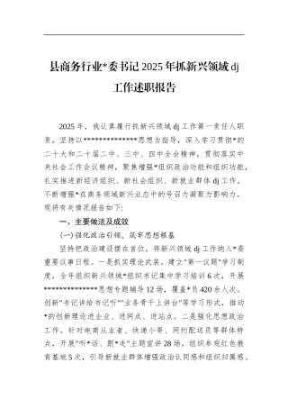 县商务行业书记2025年抓新兴领域党建工作述职报告