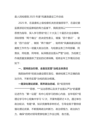 县人民检察院2025年度党风廉政建设工作总结