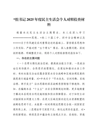书记2025年度民主生活会个人对照检查材料（五个带头）