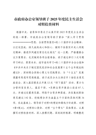 市政府办公室领导班子2025年度民主生活会对照检查材料（含案例剖析）