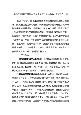 区数据资源管理局2025年全年工作总结和2026年工作计划