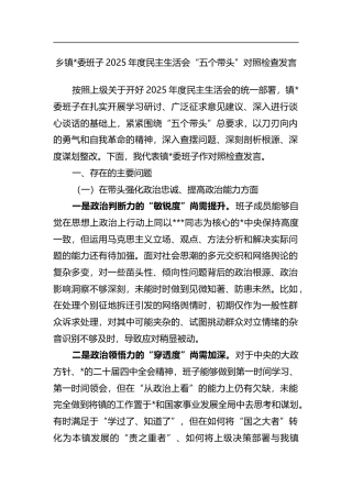 乡镇班子2025年度民主生活会“五个带头”对照检查发言