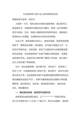 在全县领导干部大会上的任职表态发言