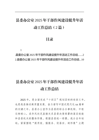 县委办公室2025年干部作风建设提升年活动工作总结（2篇）
