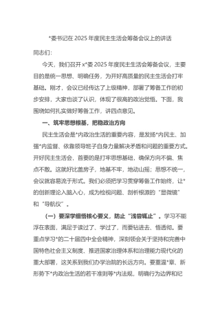 书记在2025年度民主生活会筹备会议上的讲话