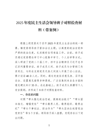 2025年度民主生活会领导班子对照检查材料（带案例）