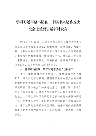 学习习近平总书记在二十届中央纪委五次全会上重要讲话研讨发言