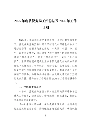 2025年度县税务局工作总结及2026年工作计划