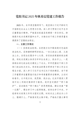 党组书记2025年抓基层党建工作报告