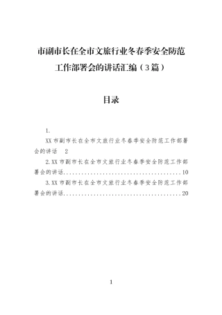 市副市长在全市文旅行业冬春季安全防范工作部署会的讲话汇编（3篇）