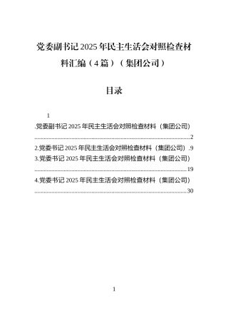 党委副书记2025年民主生活会对照检查材料汇编（4篇）（集团公司）