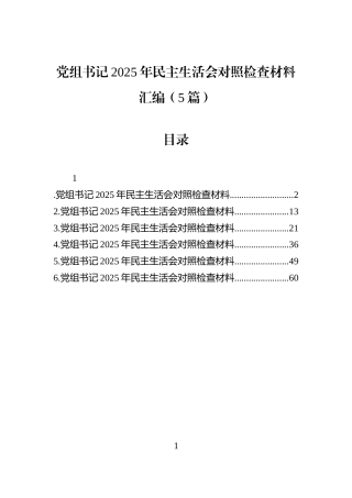 党组书记2025年民主生活会对照检查材料汇编（5篇）