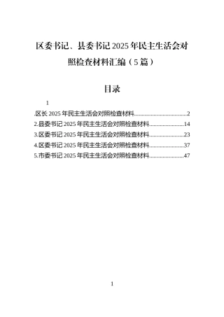 区委书记、县委书记2025年民主生活会对照检查材料汇编（5篇）