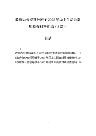 政府办公室领导班子2025年民主生活会对照检查材料汇编（3篇）