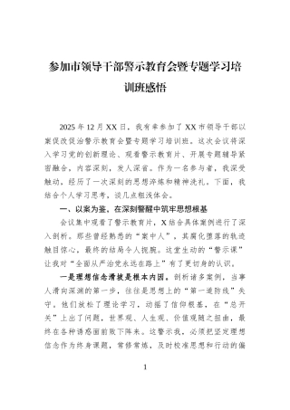 参加市领导干部警示教育会暨专题学习培训班感悟