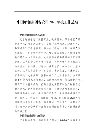 船舶集团各公司2025年度工作总结