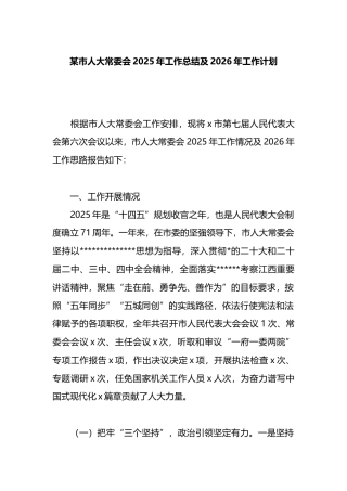 市人大常委会2025年工作总结及2026年工作计划