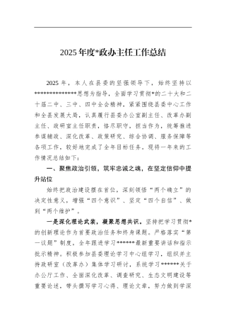 2025年度党政办主任工作总结