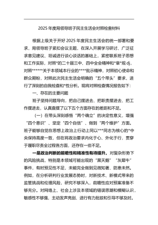 2025年度局领导班子民主生活会对照检查材料