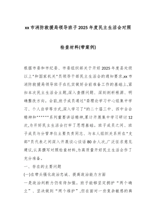 市消防救援局领导班子2025年度民主生活会对照检查材料(带案例)