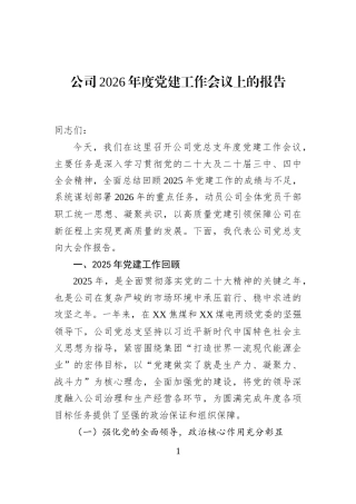 公司2026年度党建工作会议上的报告