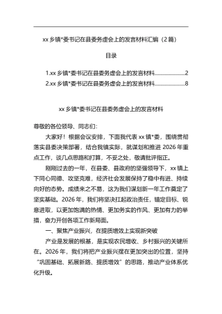 乡镇书记在县委务虚会上的发言材料汇编（2篇）