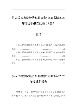 县人民检察院经济犯罪检察支部书记2025年度述职报告汇编（3篇）