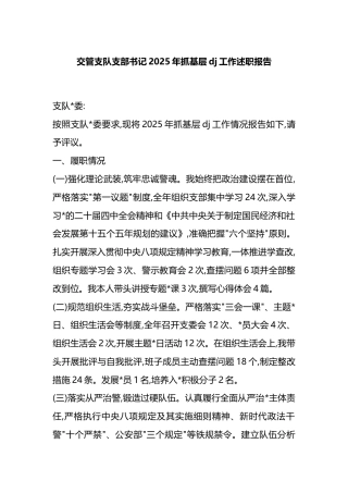 交管支队支部书记2025年抓基层党建工作述职报告