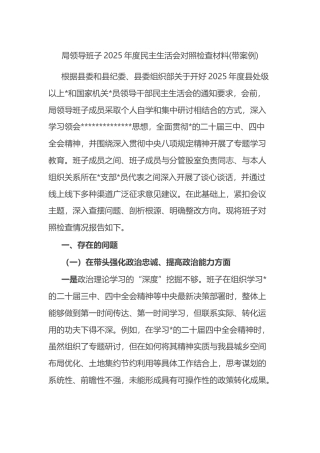 局领导班子2025年度民主生活会对照检查材料(带案例)
