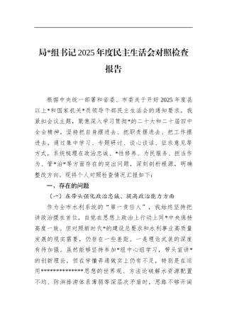 局书记2025年度民主生活会对照检查报告