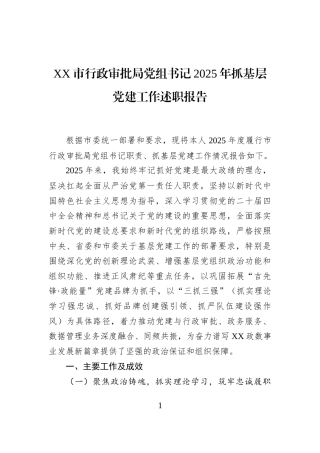 XX市行政审批局党组书记2025年抓基层党建工作述职报告