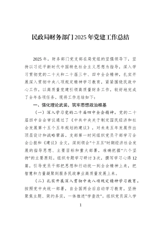 民政局财务部门2025年党建工作总结