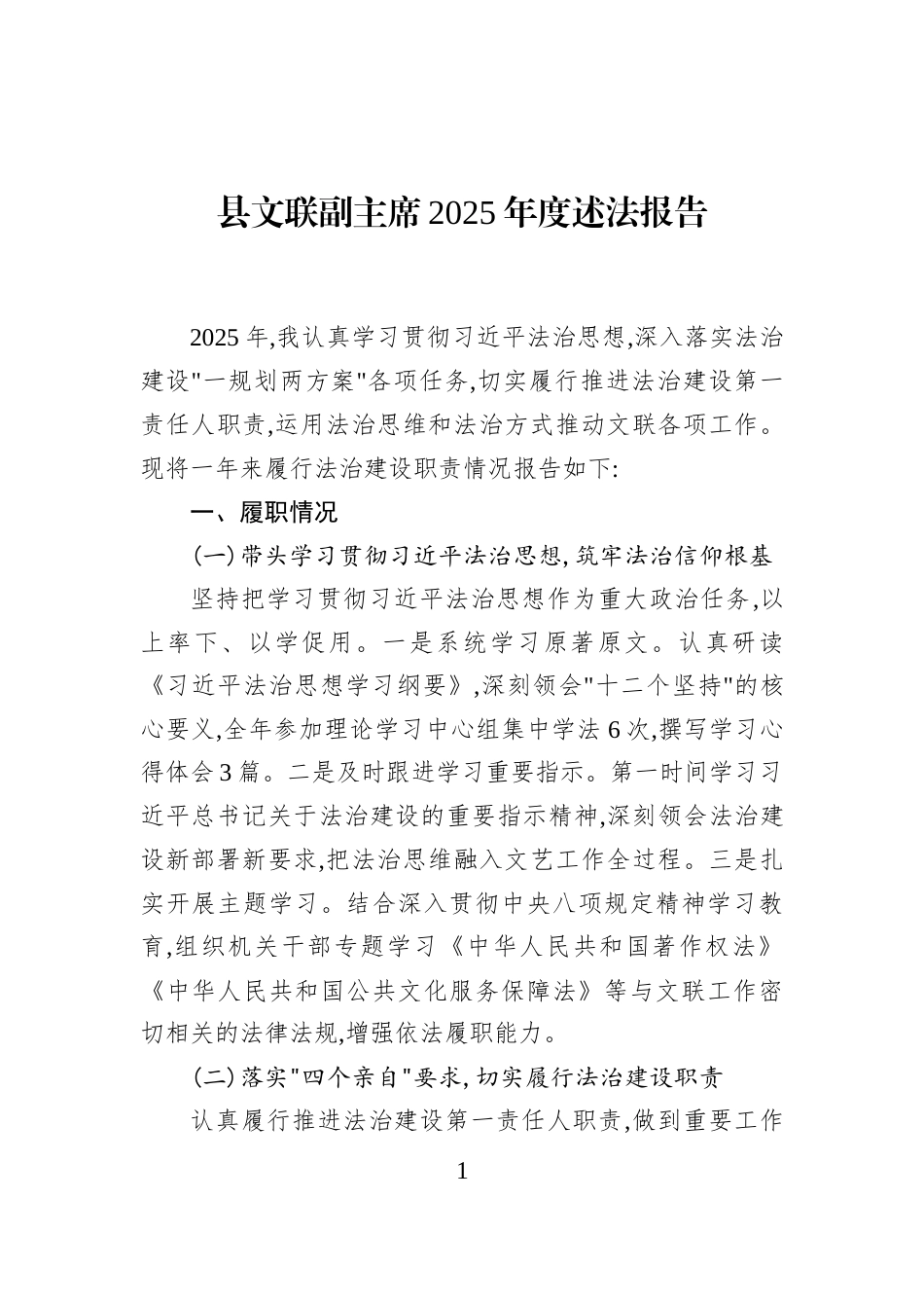 县文联副主席2025年度述法报告_第1页