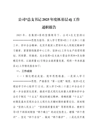 公司总支书记2025年度抓基层党建工作述职报告