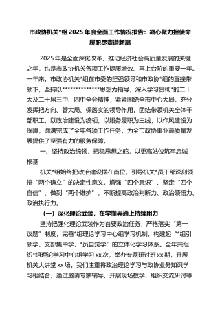 市政协机关2025年度全面工作情况报告：凝心聚力担使命+履职尽责谱新篇