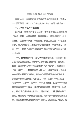 市委组织部2025年工作总结