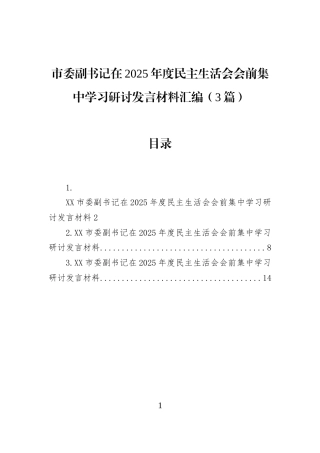 市委副书记在2025年度民主生活会会前集中学习研讨发言材料汇编（3篇）