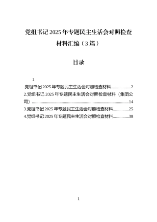 党组书记2025年专题民主生活会对照检查材料汇编（3篇）