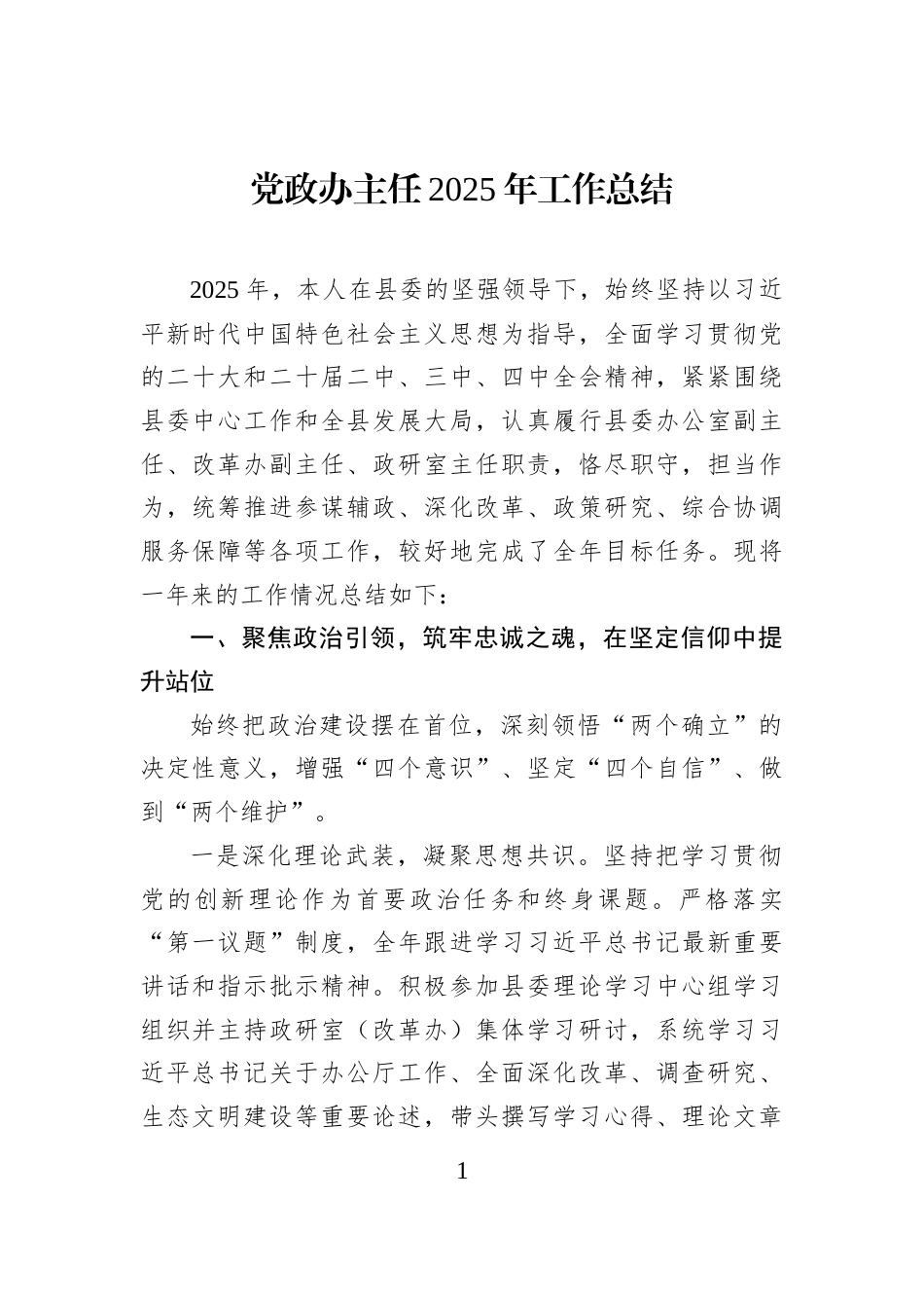 党政办主任2025年工作总结_第1页