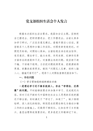 党支部组织生活会个人发言