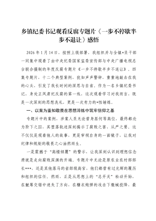 乡镇纪委书记观看反腐专题片《一步不停歇半步不退让》感悟
