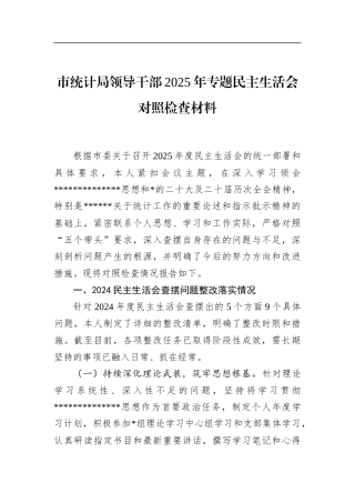 市统计局领导干部2025年专题民主生活会对照检查材料