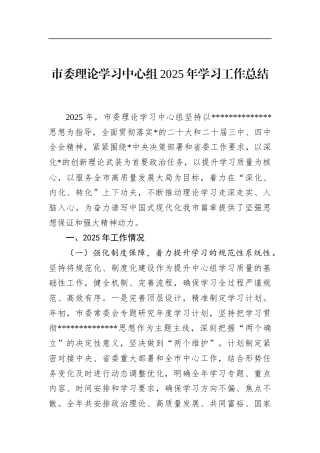 市委理论学习中心组2025年学习工作总结