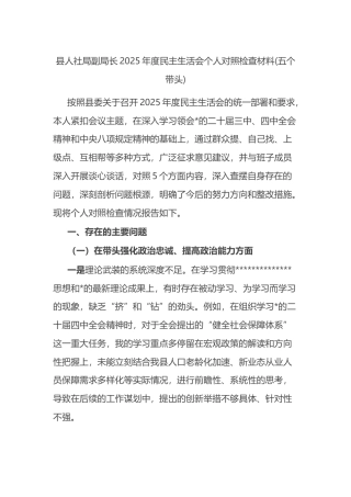 县人社局副局长2025年度民主生活会个人对照检查材料(五个带头)