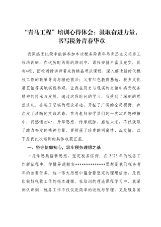 “青马工程”培训心得体会：汲取奋进力量，书写税务青春华章