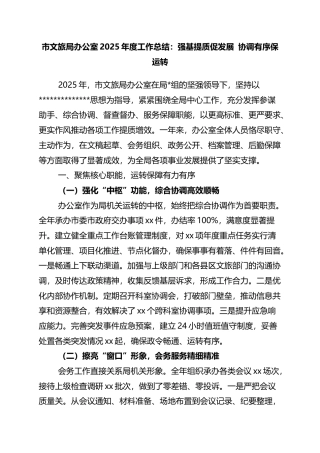 市文旅局办公室2025年度工作总结：强基提质促发展+协调有序保运转