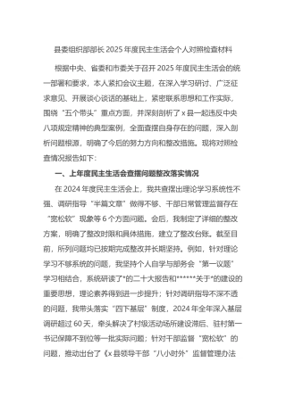 县委组织部部长2025年度民主生活会个人对照检查材料