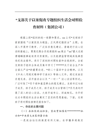 支部关于以案促改专题组织生活会对照检查材料（集团公司）
